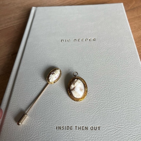 Vintage Carved Cameo Stick Pin and Brooch Set - Picture 1 of 11